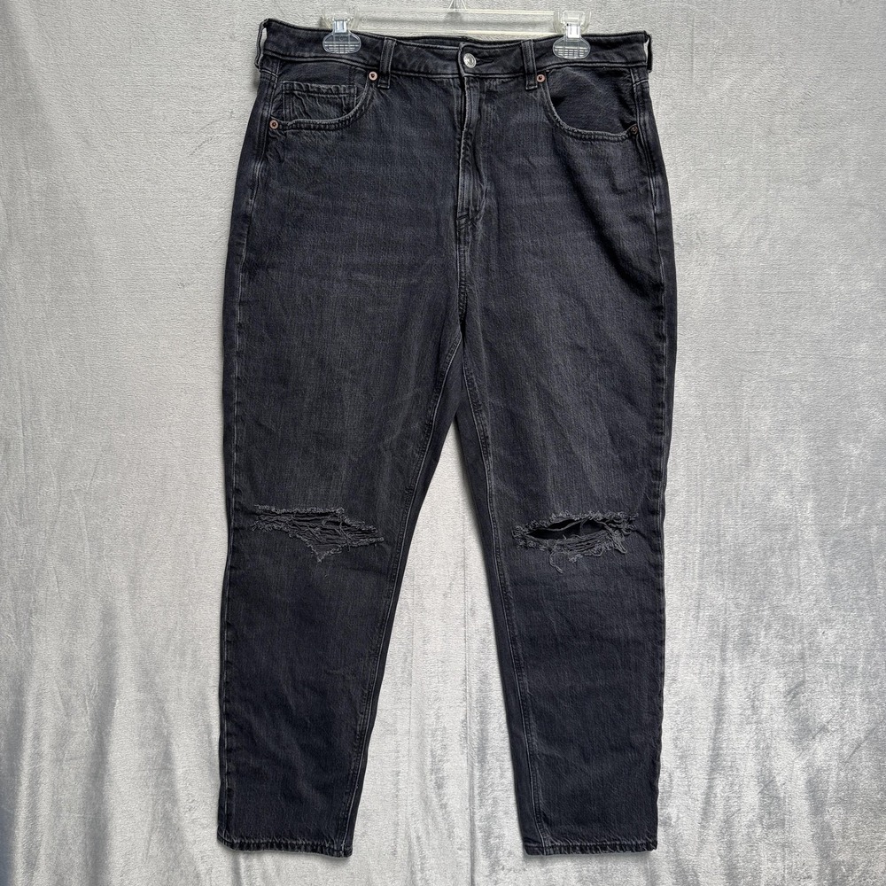 American Eagle Jeans Womens 14 Gray High Rise Mom Strigid‎ Distressed Ripped